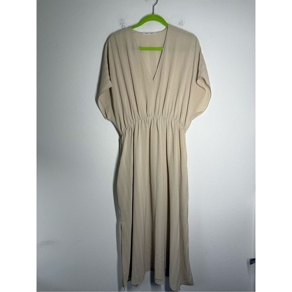 Samsøe Samsøe Women's Size L Tan Surplice Neck Dolman Sleeve Faux Wrap Dress